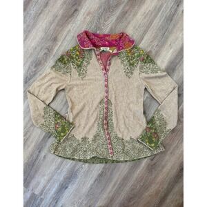 IVKO Woman Size 38 M Beige Floral Ornament Knit Cardigan Sweater Made Serbia